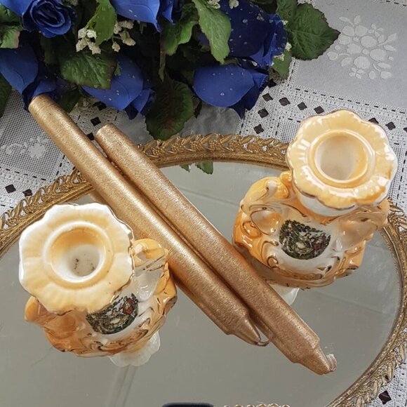 Porcelain Candlesticks, Taper Candle Holder Set, Mid Century Decor, 1950s - Picture 6 of 8